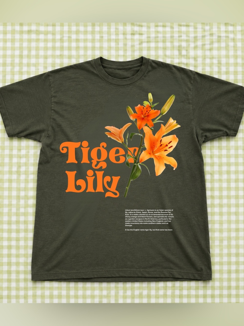 Vintage Tiger Lily Graphic Tee, Gildan Green Floral T-Shirt